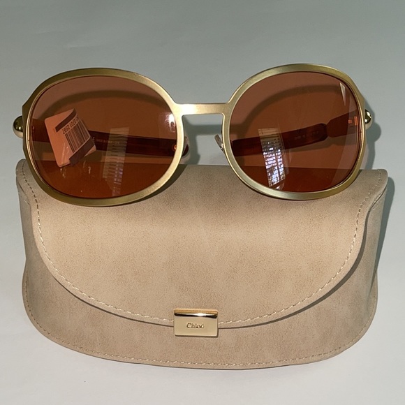 CHLOÉ Oval Gold Frame Sunglasses NWT - Picture 3 of 14